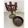 Image 4 : ANTIQUE UKRAINIAN FOLK ART WOODEN ITEMS CARVED LARGE CANDLE HOLDER AND BOWL