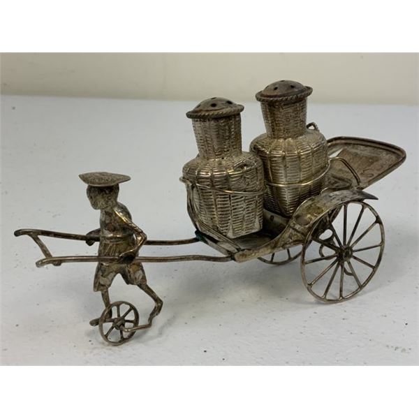VINTAGE HONK KONG STERLING SILVER SALT AND PEPPER SHAKERS RICKSHAW