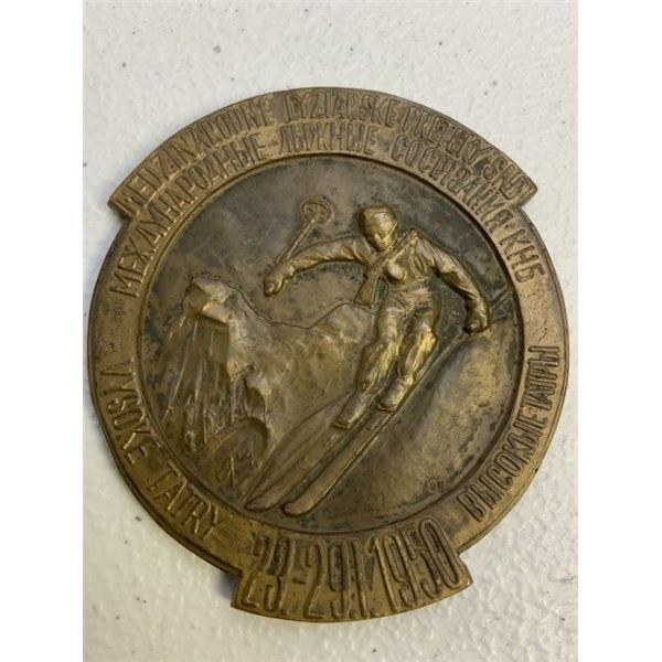 RARE LARGE INTERNATIONAL SKI COMPETITION 1950 BRONZE MEDAL