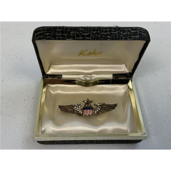 WWI US ARMY AIR FORCE SWEETHEART PILOT WINGS STERLING ENAMELS & STONES