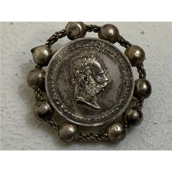 AUSTRIAN EMPIRE EMPEROR 1879 SILVER MEDAL BROOCH