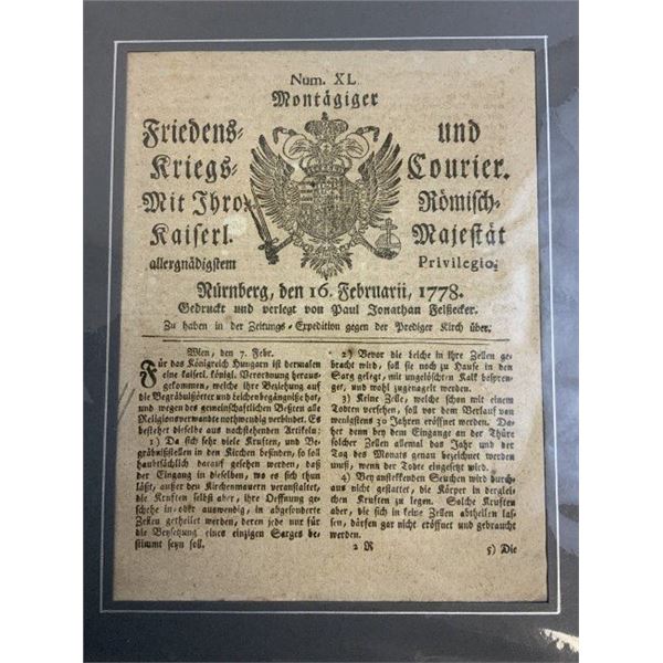 ANTIQUE AUSTRIAN EMPIRE 1778 DATED LEAFLET DOCUMENT