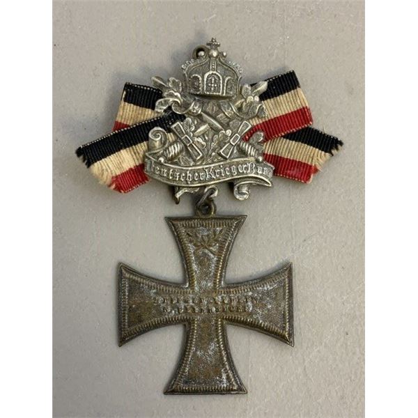 WWI IMPERIAL GERMAN IRON CROSS PATRIOTIC PIN BACK DECORATION