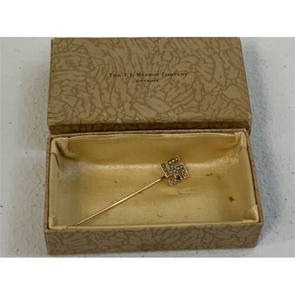 NAZI GOLD SWASTIKA STICKPIN WITH PEARLS - 10K GOLD