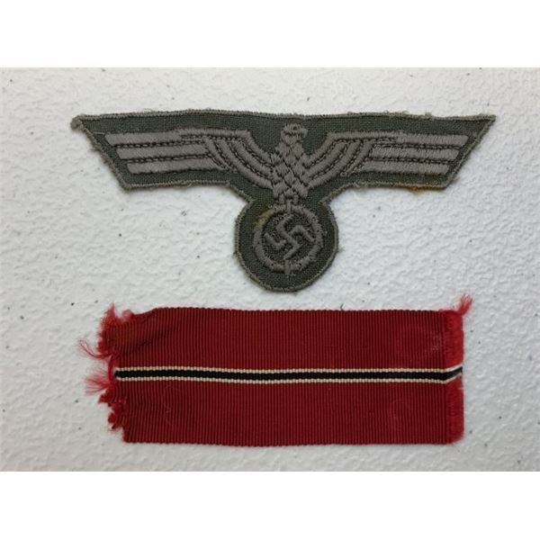 WWII GERMAN LATE WAR BREST EAGLE PATCH AND RUSSIAN FRONT MEDAL RIBBON