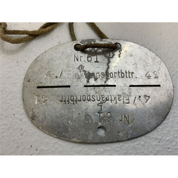 WWII GERMAN ARMY SOLDIER'S ALUMINUM DOG TAG WITH STRAP