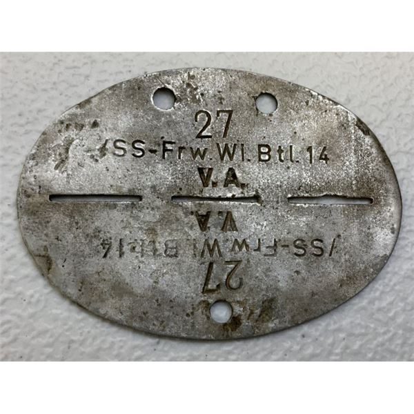 WWII GERMAN SS FREIWILLIGEN DIVISION 14 BATTALION ALUMINUM ID DOG TAG