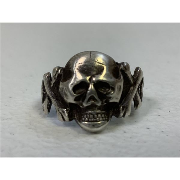WWII GERMAN SILVER SCULL RING PANZER / SS
