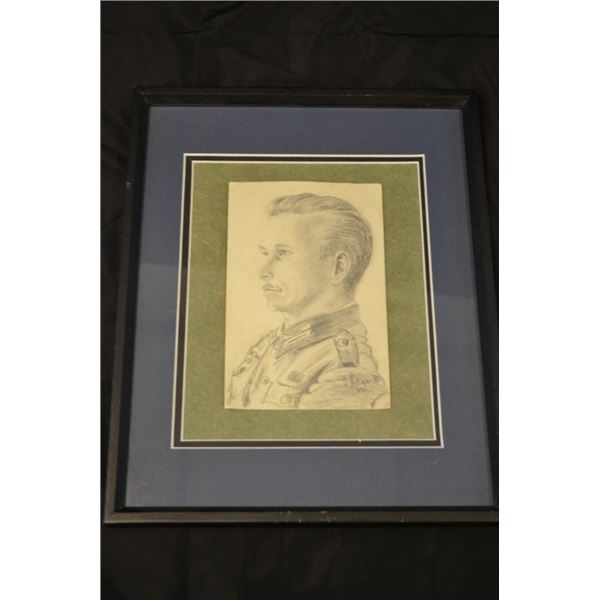WWII GERMAN PENCIL DRAWING OF A SOLDIER DATED 1942