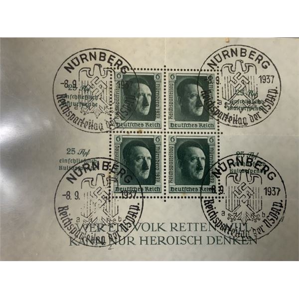 NAZI GERMAN ADOLF HITLER STAMPS CANCELED 1937 SOUVENIR SHEET