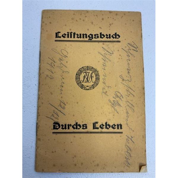 WWII GERMAN RJA SPORT PROFICIENCY AWARD BOOK WITH PHOTOGRAPH