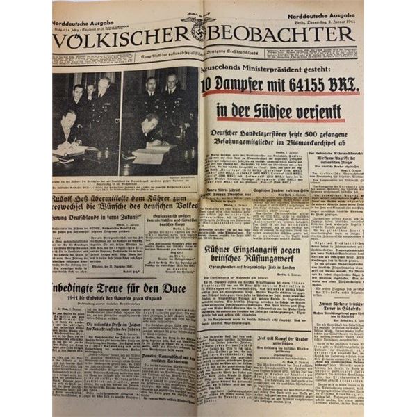 GERMANY THIRD REICH WWII GERMAN NEWSPAPER "Volkisher Beobachter" JANUARY 2 , 1941