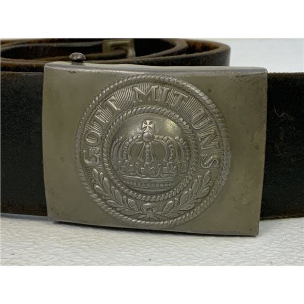 IMPERIAL GERMANY PRUSSIA WWI WARTIME LEATHER BELT WITH GRAY PAINTED BUCKLE