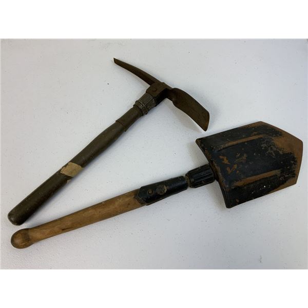 VINTAGE MILITARY FOLDING SHOVEL AND AXE PICK -  US / GERMANY