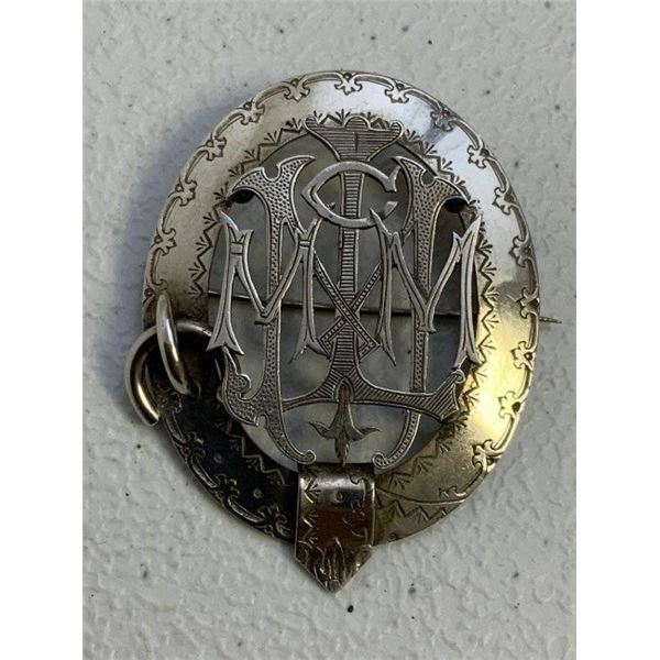 ANTIQUE VICTORIAN ERA STERLING SILVER SCOTTISH FAMILY CREST BADGE BROOCH