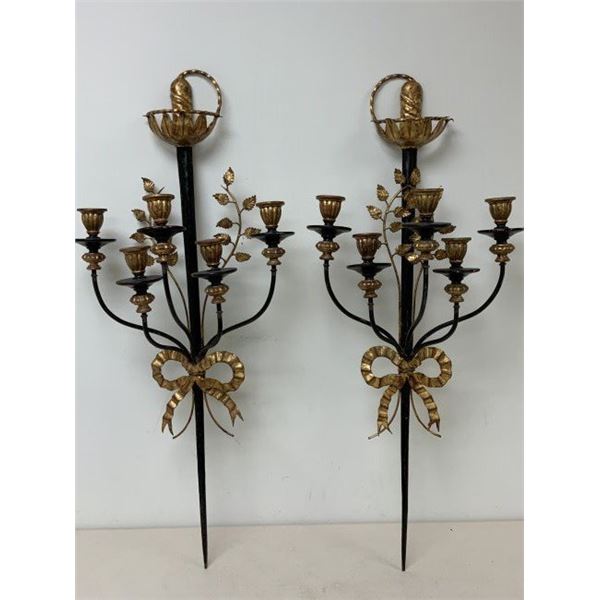 VINTAGE DECORATED SWORD CANDLEHOLDER WALL SCONCE CANDELABRA MILITARY MOTIF