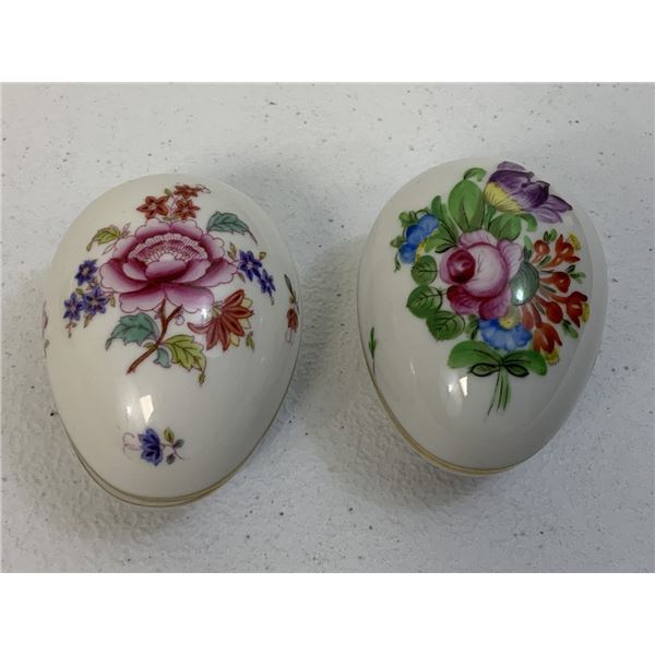 VINTAGE HUNGARIAN HEREND PORCELAIN FLORAL  3" EGG BOX LOT OF 2