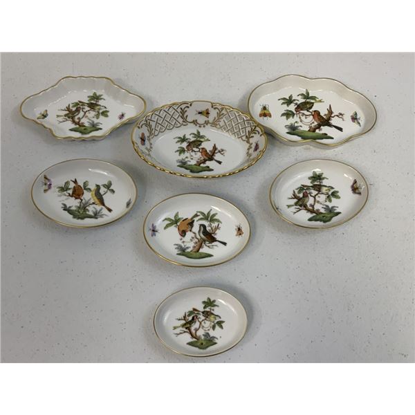 VINTAGE HUNGARIAN HEREND PORCELAIN "ROTHSCHILD BIRD" PLATES DISHES LOT OF 7