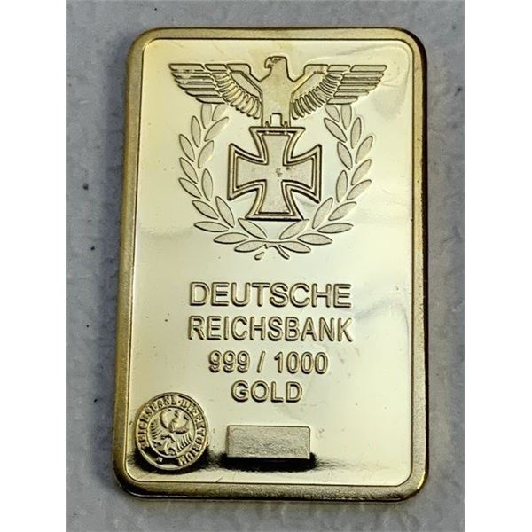 GERMANY GOLD PLATED NOVELTY COIN GERMAN BANK DEUTSCHE REICHSBANK COMMEMORATIVE BAR