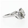 Image 5 : Art Deco Platinum 1.48 ctw Old European and Baguette Cut Diamond Bypass Ring