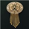 Image 4 : Antique Victorian 14K Gold Black Enamel Leaf Etched Tassel Dangle Brooch Pin