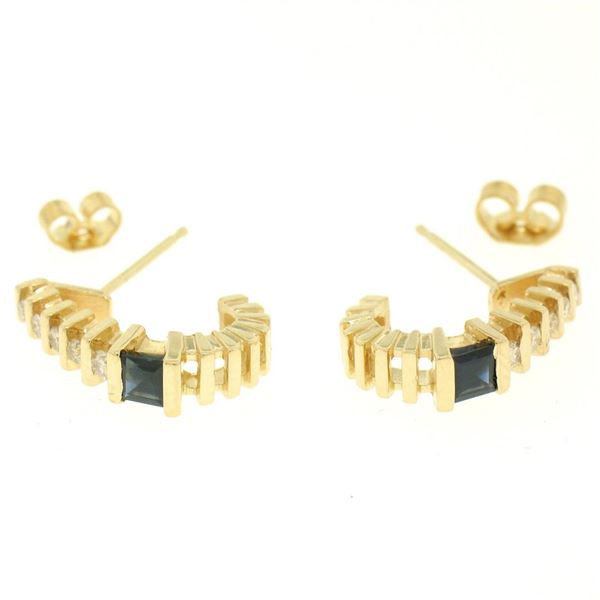 14k Yellow Gold .62 ctw Channel Set Square Sapphire Bar Set Diamond Cuff Earring