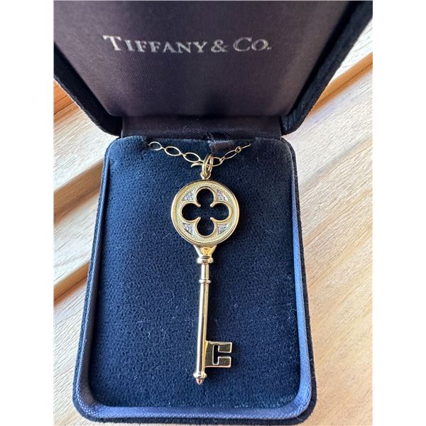 TIFFANY & CO. 18K GOLD & DIAMOND KEY PENDANT NECKLACE