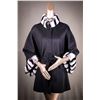 Image 2 : REVERSIBLE WOOL BELTED CAPE WITH CHINCHILLA REX RABBIT COLLAR AND CUFF