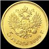 Image 2 : 1899 Russia .1245oz Gold 5 Roubles CLOSELY UNCIRCU