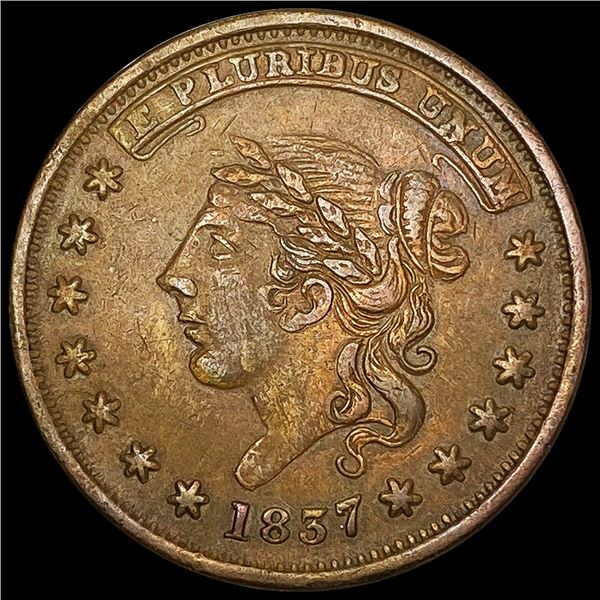 1837 Hard Times Not One Cent Token ABOUT UNCIRCULA