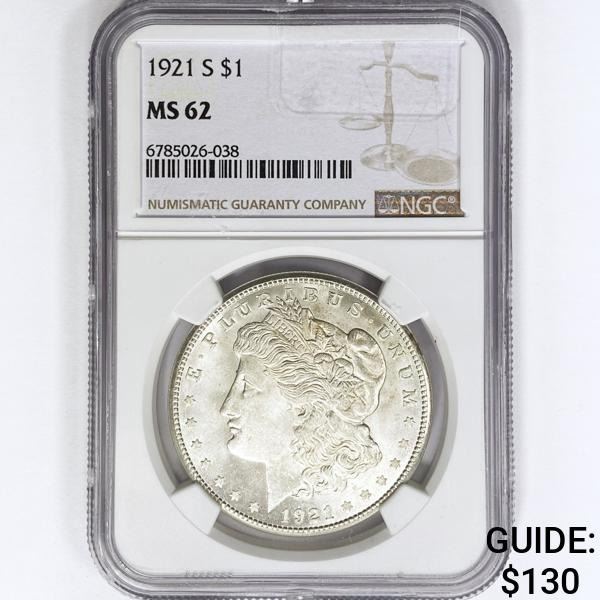 1921-S Morgan Silver Dollar NGC MS62