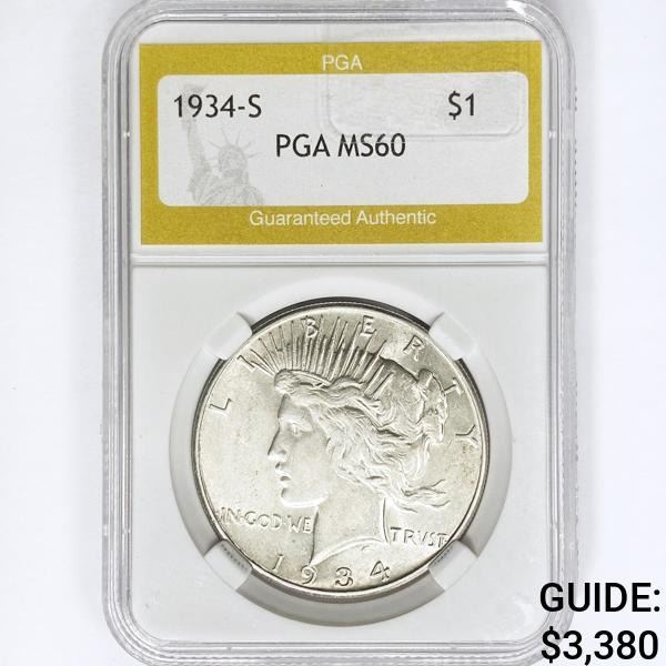 1934-S Silver Peace Dollar PGA MS60