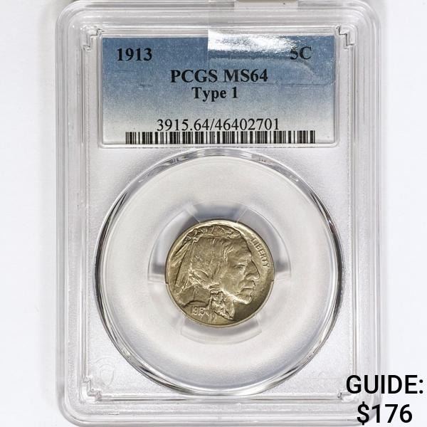 1913 Buffalo Nickel PCGS MS64 Type 1