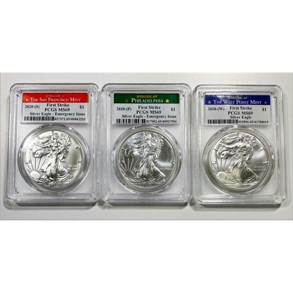 2020-P/S/W 3 Coin American Silver Eagle Set PCGS