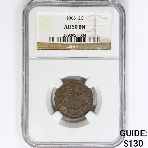 1865 Two Cent Piece NGC AU50 BN