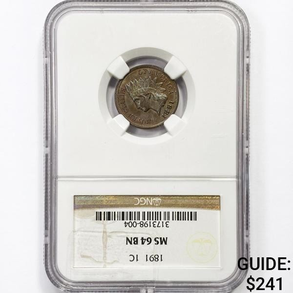 1891 Indian Head Cent NGC MS64 BN