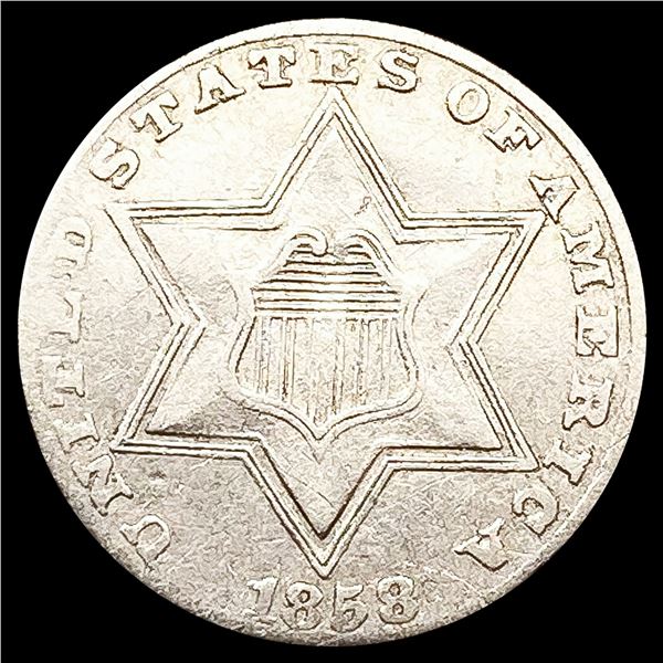 1858 Silver Three Cent CLOSELY UNCIRCULATED
