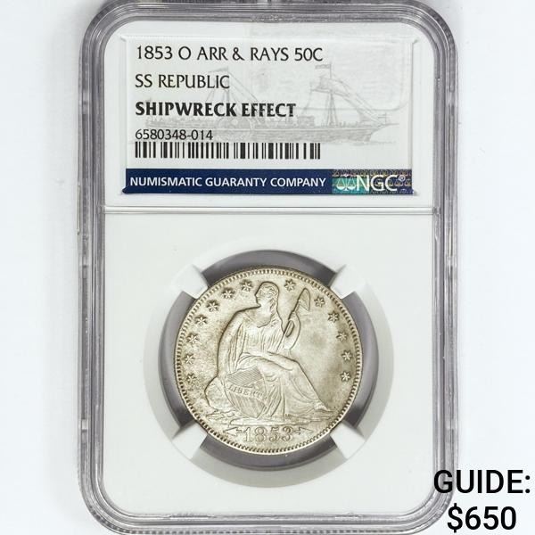 1853-O Seated Lib. 50C NGC Shipwreck SS Rep Bx Set
