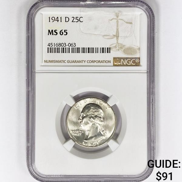 1941-D Washington Silver Quarter NGC MS65