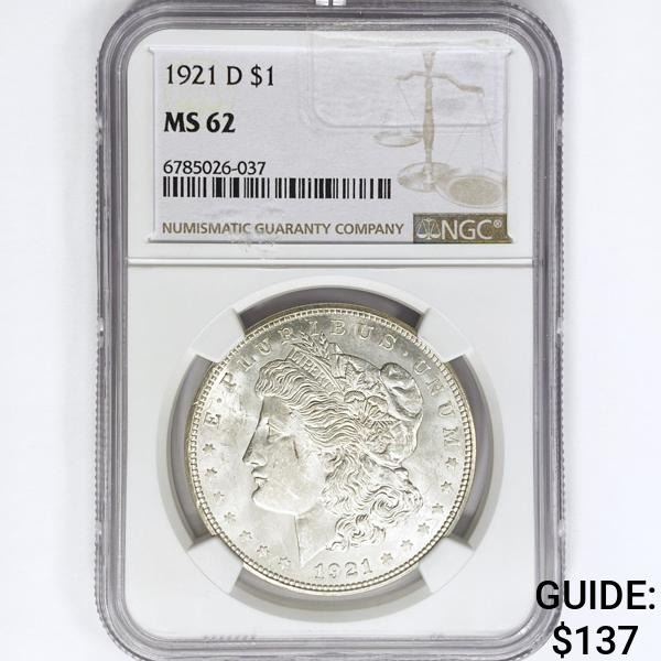 1921-D Morgan Silver Dollar NGC MS62