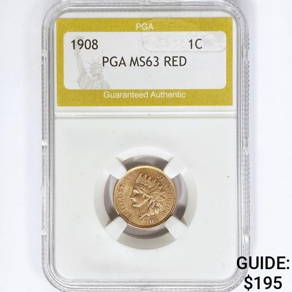 1908 Indian Head Cent PGA MS63 RED