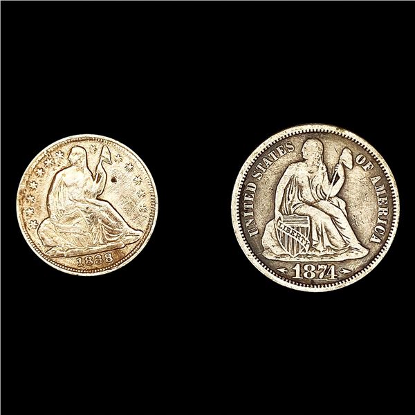 (2) Seated Liberty Coinage (1838, 1874) NICELY CI