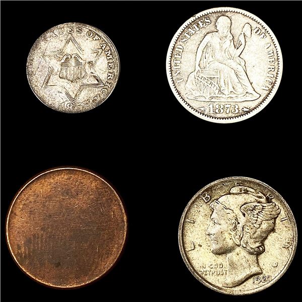 (4) Varied US Coinage (1857, 1873, 1920) LIGHTLY