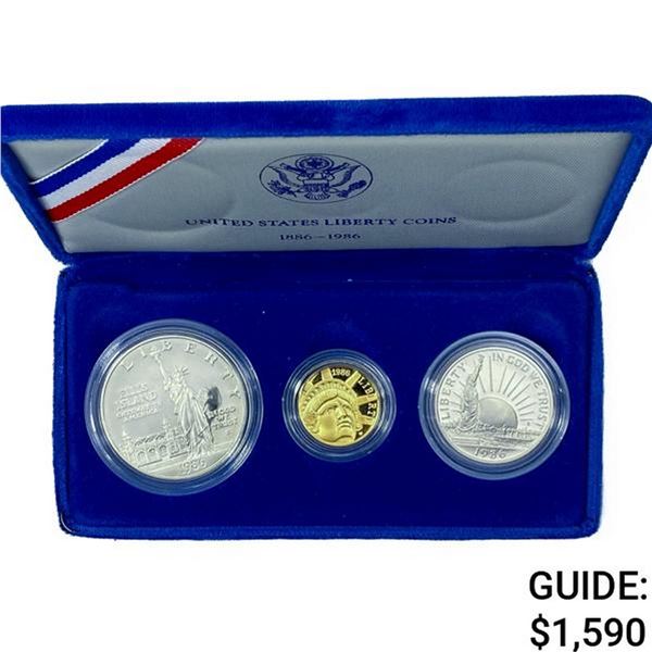 1986 US .25oz Gold & Silver 3 Coin Set