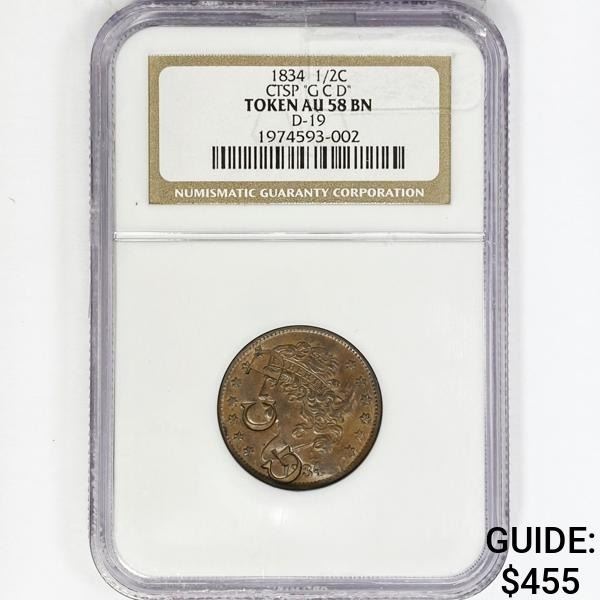 1834 Classic Head Half Cent NGC Token AU58 BN D-19