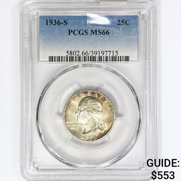 1936-S Washington Silver Quarter PCGS MS66