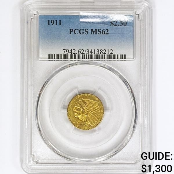 1911 $2.50 Gold Quarter Eagle PCGS MS62