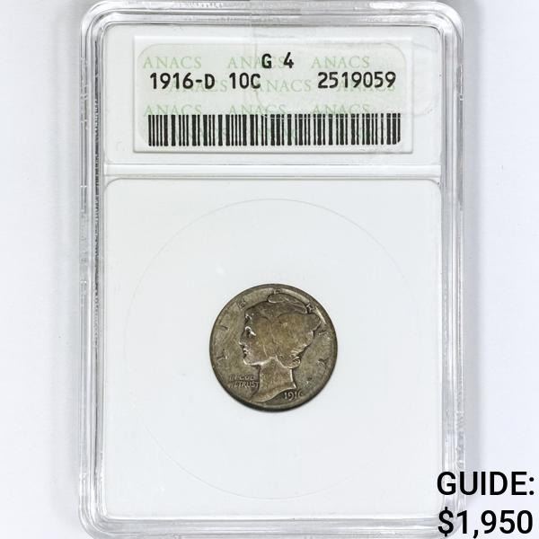 1916-D Mercury Silver Dime ANACS G4