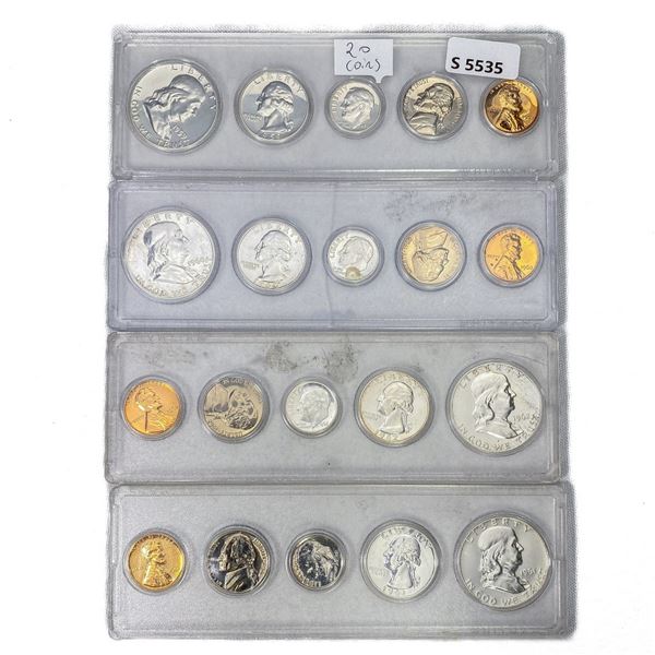 1959-1962 US Proof 5 Coin Sets (20 Coins)