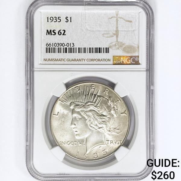 1935 Silver Peace Dollar NGC MS62